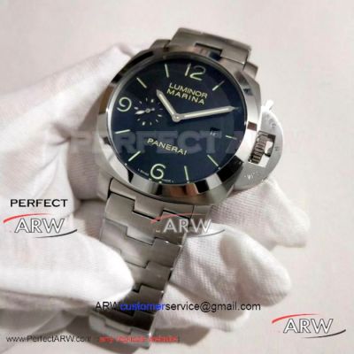 Perfect Replica Panerai Luminor Marina 44MM Watch - PAM00312 316L Stainless Steel Case Black Dial Black Face With Arabic Markers